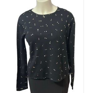 Palm Dreams Women’s Black Sequin Crew Neck Sweater XL Long Sleeve Cotton Blend